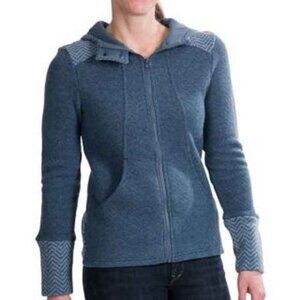 Prana Eden Wool Blend Full Zip Hooded Sweater Jacket Size S Blue Pockets